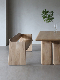 朴室侘寂风现代简约北欧法国橡木原木艺术靠背休闲长椅换鞋 椅餐