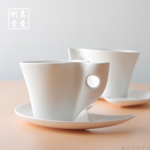 个性 水杯碟马克杯下午茶杯简约咖啡具套 唐山创意骨瓷咖啡杯碟套装