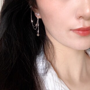 韩国新款 2024S925银针设计感超闪镶钻超仙耳环气质一体耳坠女小众