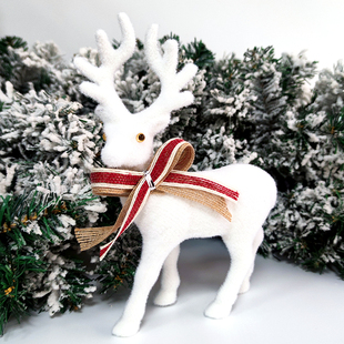 饰品白色植绒圣诞麋鹿摆件商场橱窗桌面雪景布置装 饰摆设 圣诞节装