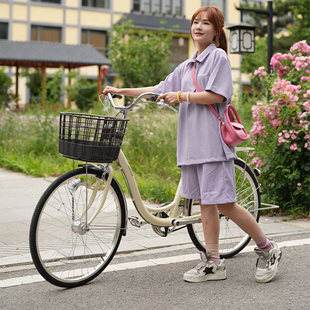 自行车日式 复古内三速轻便变速单车老人男淑女通勤车 成人女式