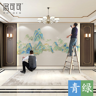 新中式 国画山水墙布电视背景墙壁纸客厅影视墙壁画千里江山图壁布