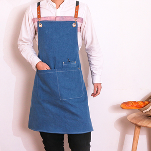 牛仔工作围裙时尚 定制印字logo奶茶火锅店咖啡厅男女士厨房工作服