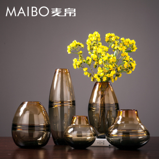 麦帛高档现代简约玻璃半透明花瓶摆件客厅插花家用小清新创意水养