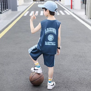 背心两件套中大儿童篮球服运动潮 男宝宝短裤 男童夏装 2022新款 套装