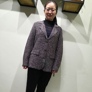 2019秋季 女装 气质西装 领短外套女长袖 新款 针织休闲花线西服女 韩版