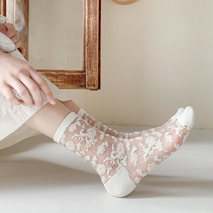 韩国进口中筒袜洛丽塔袜子女 复古春夏季 薄款 可爱日系玻璃丝长袜