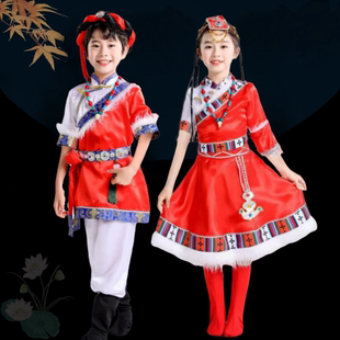 男女童藏袍水袖 蒙古舞台演出服幼儿园少数民族表演服 儿童藏族服装
