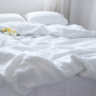 法国亚麻纯白色9支床单被套枕套床上用品 水洗柔软亲肤纯麻四件套