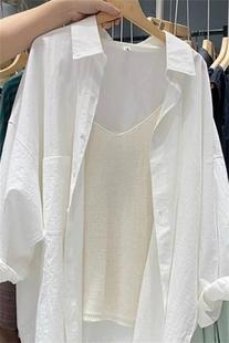 女2024年春夏季 新款 白色衬衫 长袖 宽松防晒纯棉衬衣外套 高级感法式