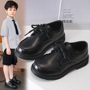 男童皮鞋 春秋2023新款 儿童鞋 英伦风黑色软底小学生校园演出鞋 韩版