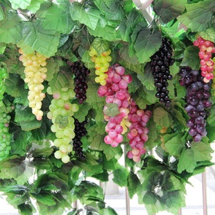 仿真大葡萄叶藤条串装 饰水果塑料植物蔓藤壁挂吊顶管道绢花草园艺