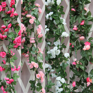 仿真大玫瑰装 饰花藤条串壁挂蔓藤假绿塑料植物大型花草卉园艺吊顶