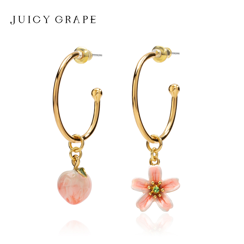 JuicyGrape水蜜桃花果耳环不对称清纯耳饰珐琅彩艺术2021年夏新款