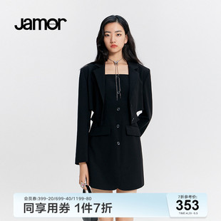 女加末 套装 女春夏新款 Jamor黑色休闲套装 高级感辣妹职业西装