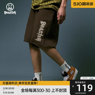 男夏季 新款 BEASTER印花运动休闲短裤 复古国潮牌五分裤 重磅美式