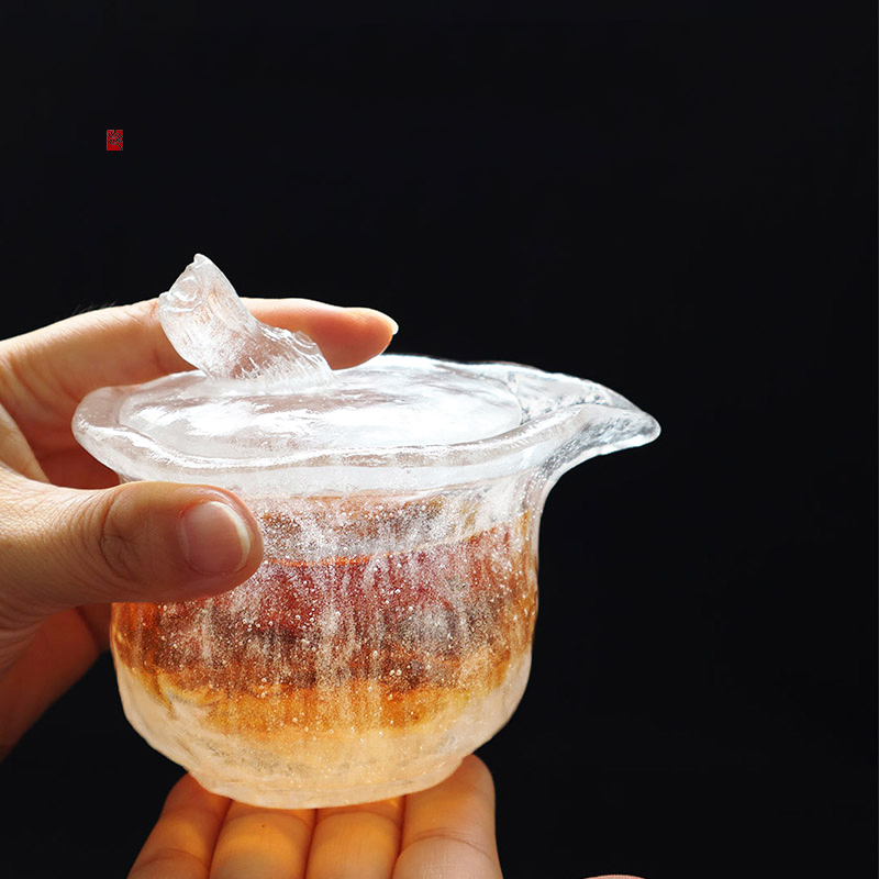 冰冻烧冰絮盖碗公道杯两用茶器厂家直销手工古法琉璃可来图定制