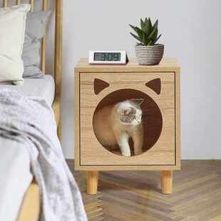 猫窝床头柜边几一体 客厅家用实木猫柜猫宠卧室 猫咪宠物四季 猫.