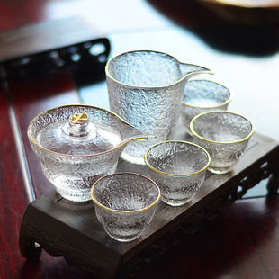 公道杯玻璃锤纹盖碗茶具套装 ins大容量功夫茶具配件泡茶器 日式