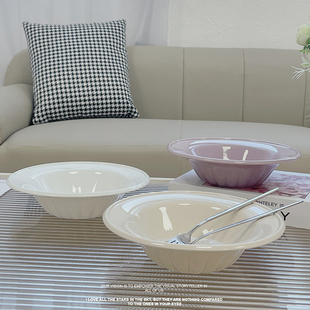 ins法式 浪漫紫意面盘大容量汤碗西餐草帽碗家用菜盘陶瓷沙拉深盘
