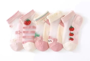 超薄水晶丝袜冰丝薄款 夏天女童儿童短袜冰丝船袜透气 六指鼠夏季