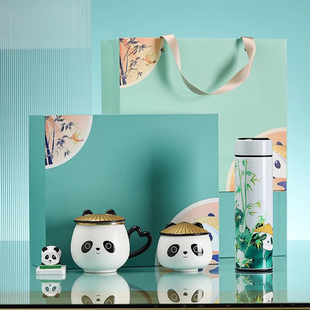 陶瓷杯子创意熊猫带盖咖啡杯马克杯商务礼品定制logo伴手礼纪念品