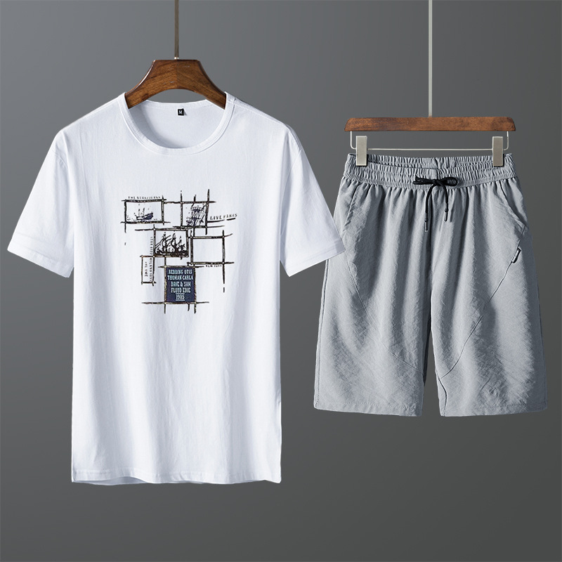 莫代尔短袖 T恤运动套装 夏季 青少年纯棉体恤短裤 2件套情侣t恤 韩版