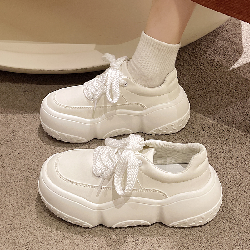 女2023年春季 新款 运动休闲面包鞋 小个子厚底松糕系带板鞋 女 小白鞋