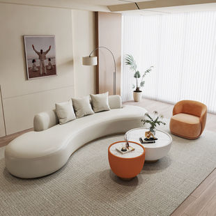 奶油风绒布沙发小户型客厅白色简约现代弧形科技绒布2023网红沙发