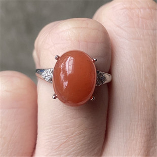 天然凉山樱桃红南红玛瑙戒指女款 925银指环首饰饰品