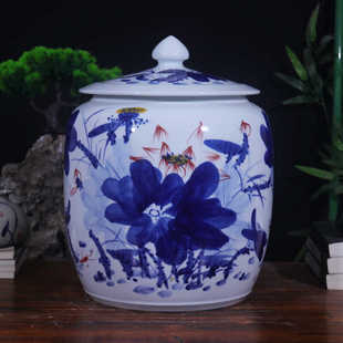 景德镇加厚密封陶瓷米缸油缸面粉桶30斤大口径带盖水缸防潮茶叶罐