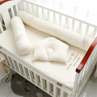 婴儿床围栏纯棉华夫格长条圆柱孕妇抱枕婴儿防撞头靠枕靠垫可拆洗