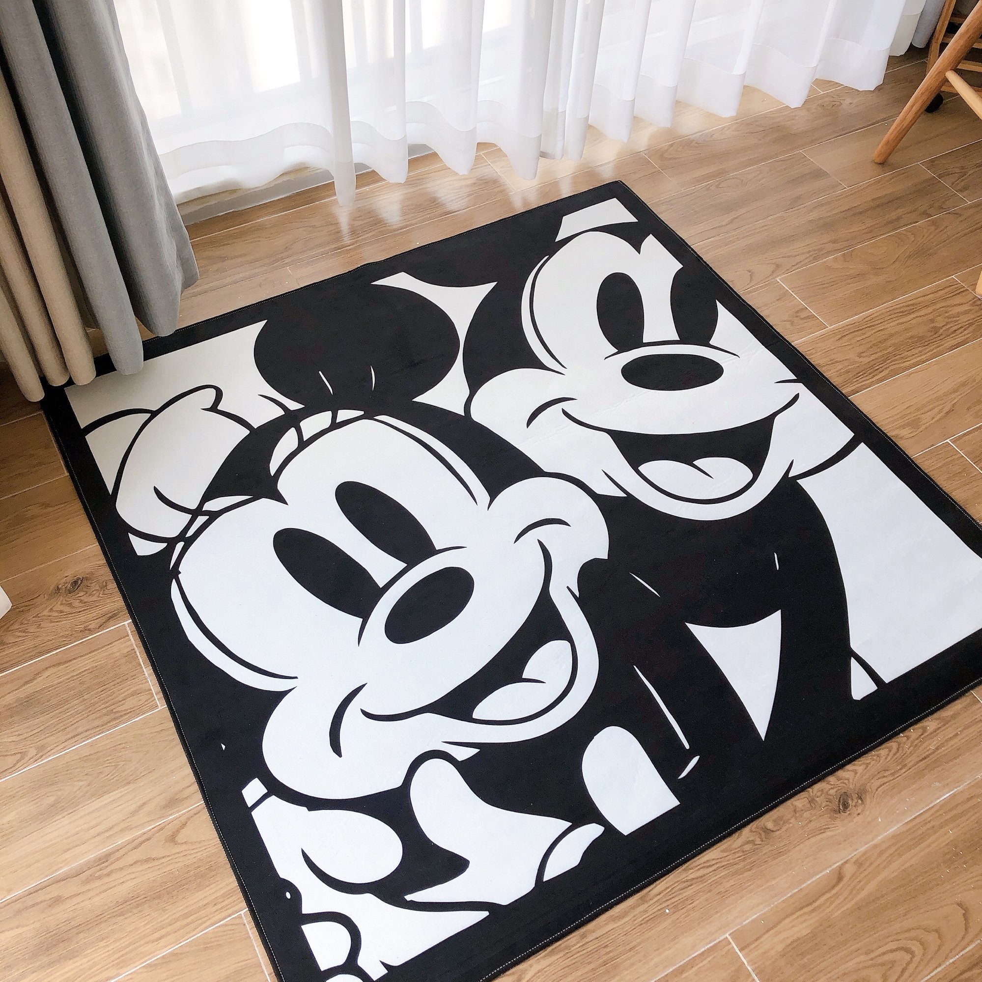 米奇米妮复古地毯黑白卡通电影纪念款 客厅卧室衣帽间正方形地毯垫