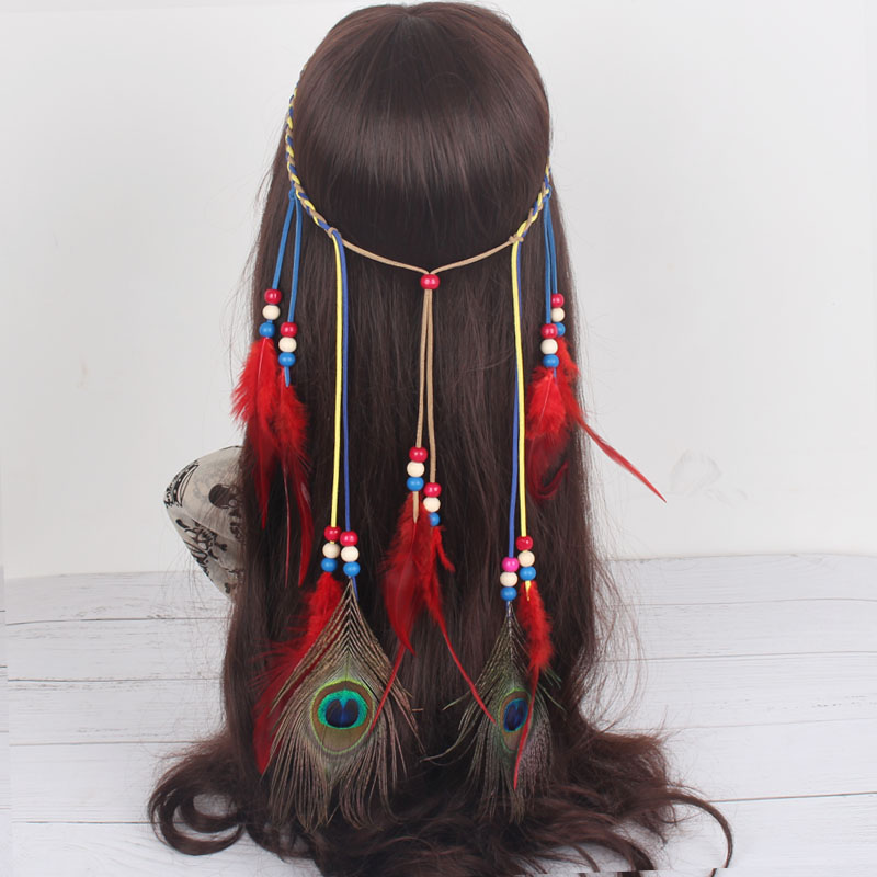 发饰女印第安民族风羽毛发箍表演旅游超仙波西米亚羽毛发带头饰