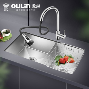 欧琳手工水槽台下盆1.2mm加厚钢板厨房洗菜盆单盆后置下水9201