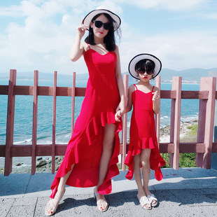 洋气连衣裙海边度假前短后长显瘦沙滩裙 母女装 2023夏装 亲子装 新款