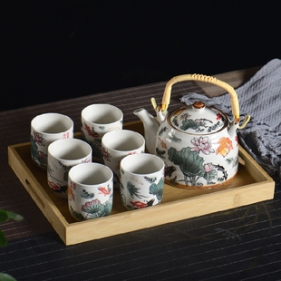 组合陶瓷中式 家用壶茶杯简约大容量带过滤网泡茶壶 提梁壶茶具套装