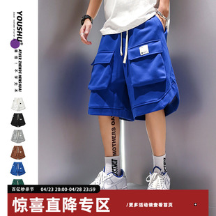 有术克莱因蓝短裤 男夏季 宽松潮流运动休闲工装 裤 潮牌嘻哈大码 美式