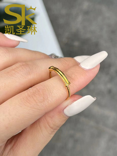 黄金推拉戒指999足金素圈指环可调节时尚 新款 光面纯金食指戒女款