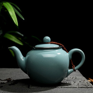 汝窑茶壶单壶陶瓷大茶壶汝瓷日式 功夫茶具家用泡茶壶开片可养冰裂