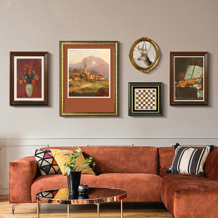 饰画 装 复古挂画客厅沙发背景墙壁画欧式 法式 玄关油画小众艺术美式