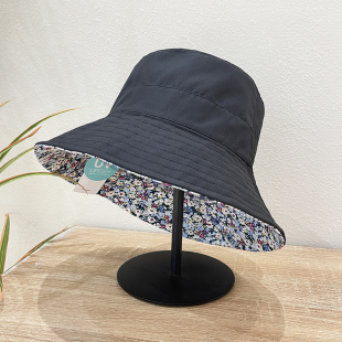 日本UVcut防晒防紫外线帽子双面渔夫帽女夏薄款 花朵遮阳帽太阳帽