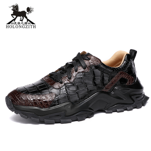 虎狼之狮高端定制鳄鱼皮系带男鞋 时尚 潮流运动休闲鞋 橡胶底多色