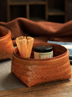 天然大漆手工竹编收纳盒带盖防尘家用竹制品桌面竹筐篮子储物茶具