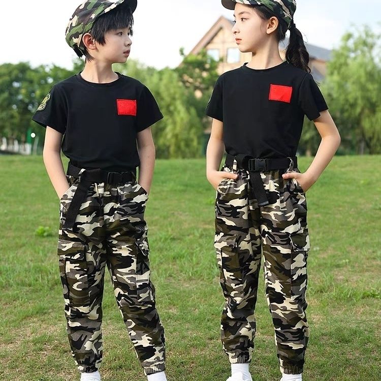 男童夏季 军训服战狼男女童夏令营户外特种兵演出服 儿童迷彩服套装