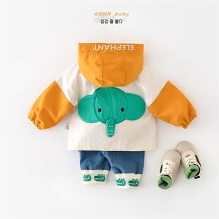 婴儿外套秋装 韩版 男女宝宝大象贴布儿童上衣女童连帽外穿洋气长袖