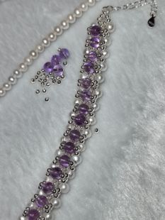 有包钻 奢华感 精致优雅手链 天然珍珠 天然紫水晶 纯银