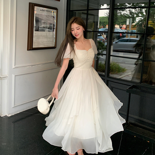 方领连衣裙 纯欲风气质长裙泡泡袖 白月光2.0 冰冰来了 法式