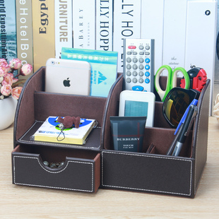 包邮 皮革笔筒名片组合多功能创意桌面收纳盒商务办公文具用品