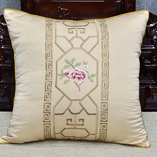 中式 丝绸绣花红木沙发抱枕靠垫实木椅子靠背刺绣古典中国风客厅大